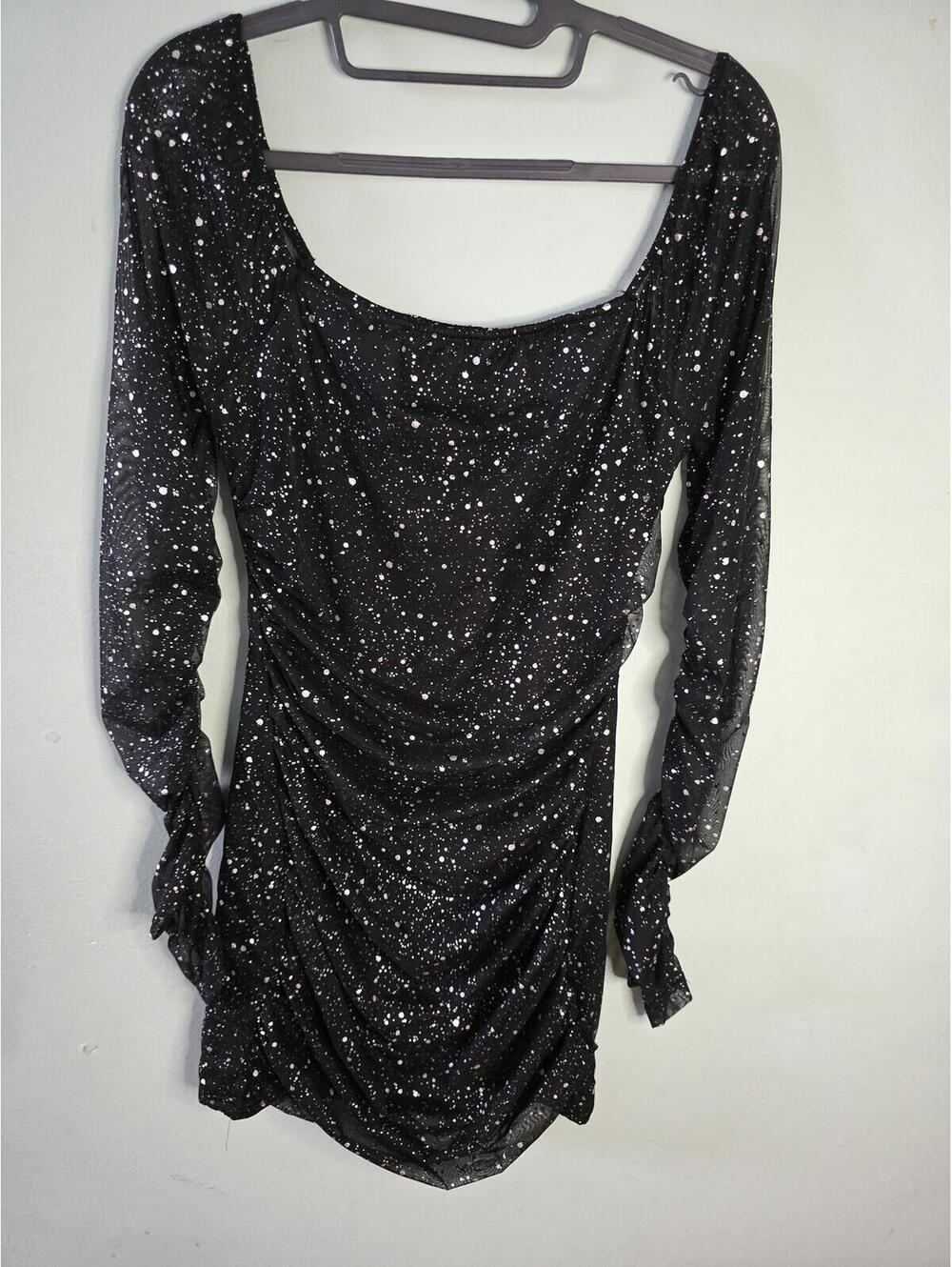Mxrag Women's Black Sparkle Long Sleeve Bodycon Mini Dress,chic,ellegant Size S - Picture 4 of 16